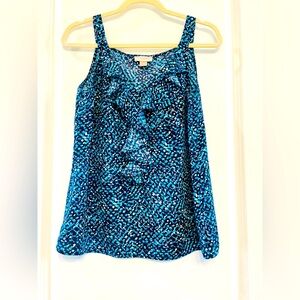 Ann Taylor LOFT Teal White & Black Ruffle Tank Size Small (121)